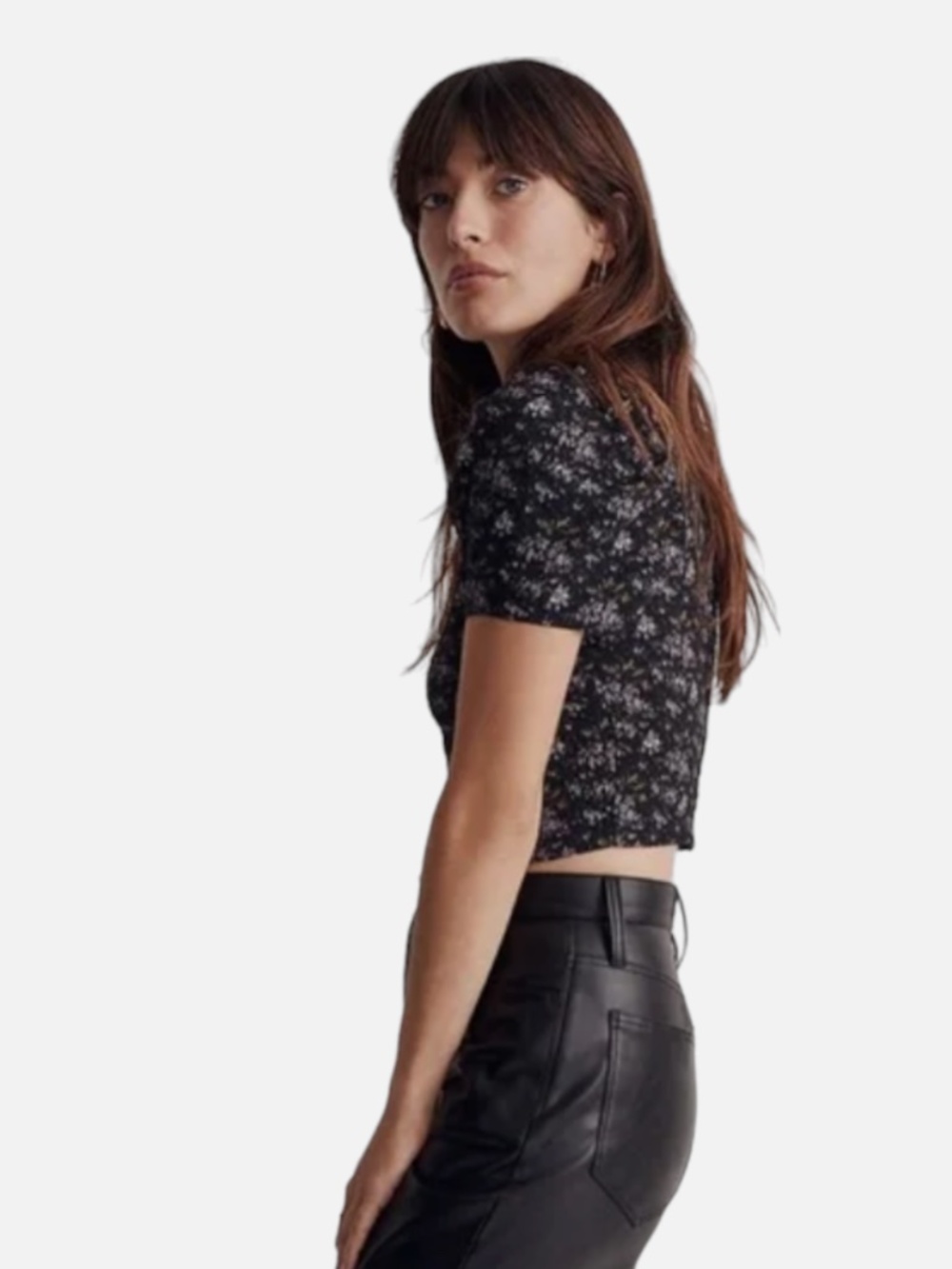 Madewell Hopewell Puff Sleeve Smocked Crop Top in Blurred Ikat Size Small - Picture 2 of 7